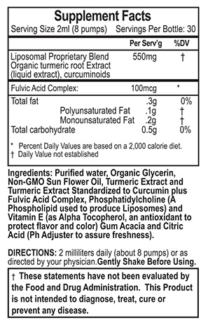 PuraTHRIVE Turmeric nutrition label